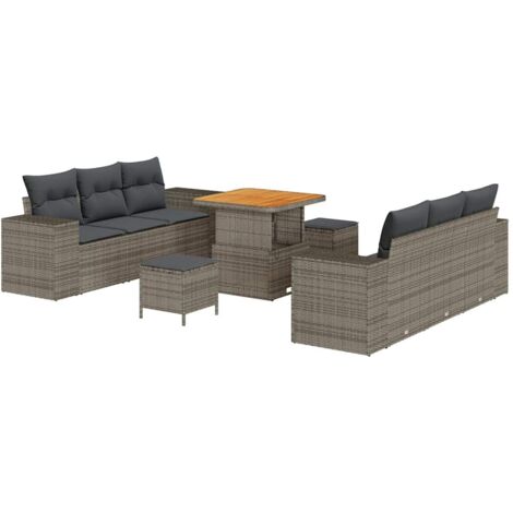Ensemble de canapé de jardin Gris 221 x 204 x 85 cm Poly Rattan vidaXL (1/5)