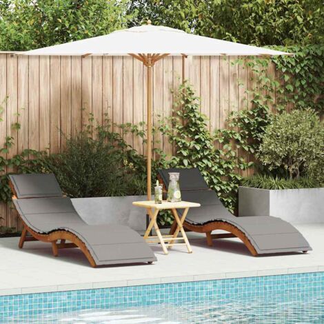 vidaXL Chaise longue 2 pcs Gris 184 x 55 x 64cm Bois d'acacia massif