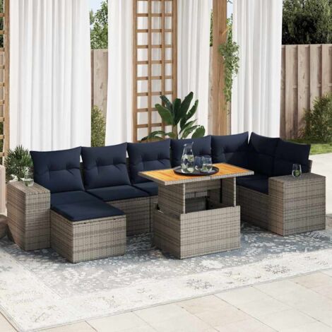 vidaXL Salon de jardin 8 pcs avec coussins gris résine tressée (1/5)