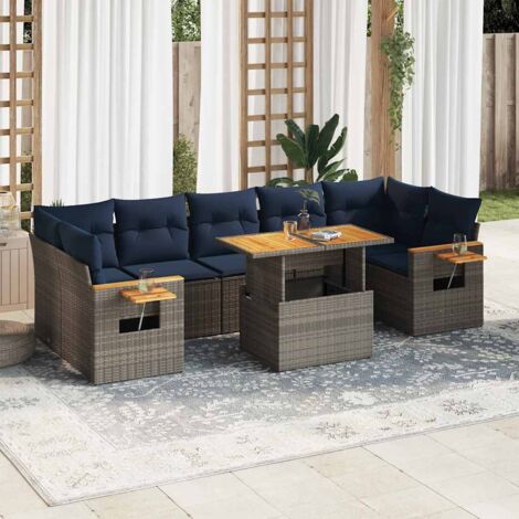 vidaXL Salon de jardin 8 pcs avec coussins gris résine tressée (1/5)