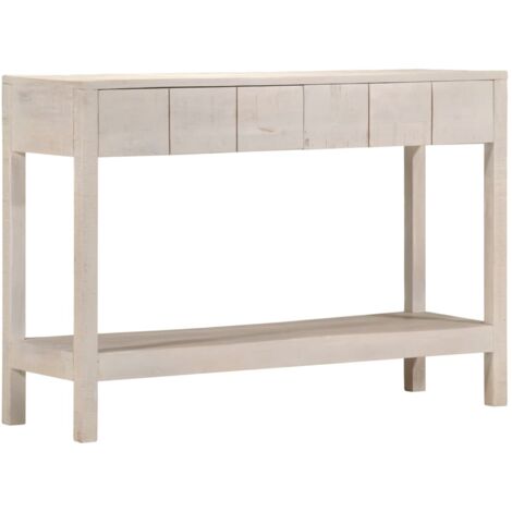 Vidaxl – Table console blanche 110x35x75 cm – Bois de manguier massif – 2 tiroirs et étagère – Charme rustique pour intérieur