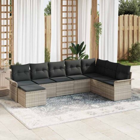 vidaXL Ensemble de canapé de jardin 8 pcs Gris clair Poly rotin (1/5)