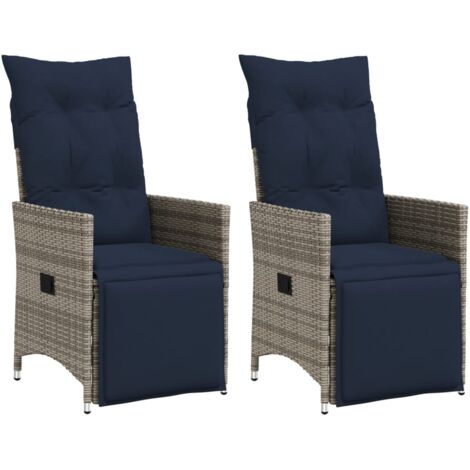vidaXL Lot de 2 chaises de jardin inclinables avec coussins en résine tressée grise (1/5)