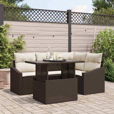 vidaXL Ensemble de canapé de jardin avec coussin 5 pcs Marron et Crème (1/5)