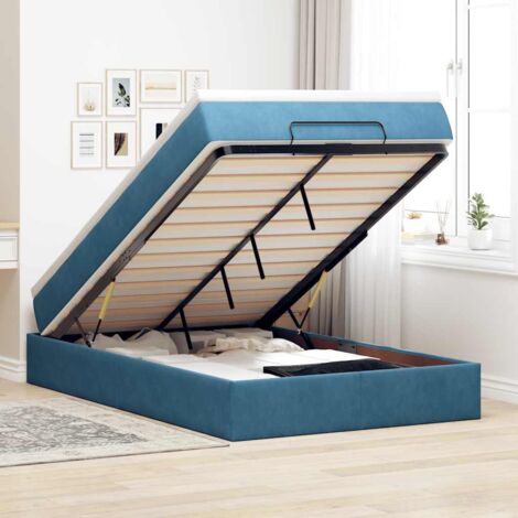 vidaXL Lit ottoman avec matelas bleu foncé 120x190 cm velours (1/5)