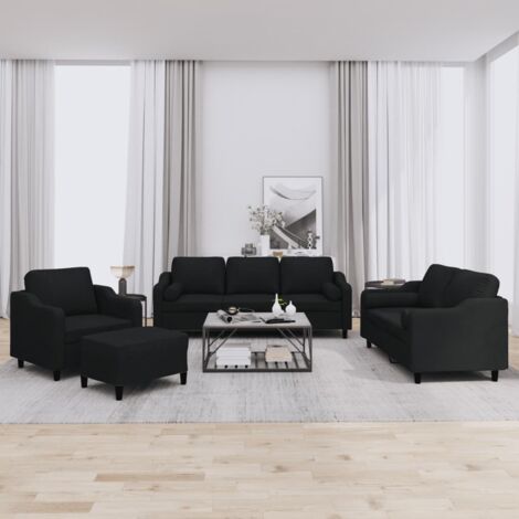 vidaXL Ensemble de canapés 4 pcs avec coussins noir tissu (1/5)