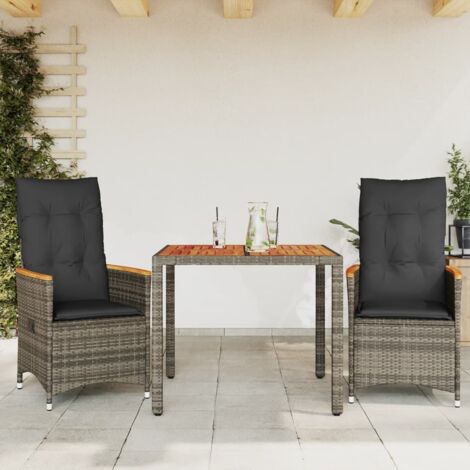 vidaXL Ensemble de bistro 3 pcs avec coussins gris résine tressée (1/5)