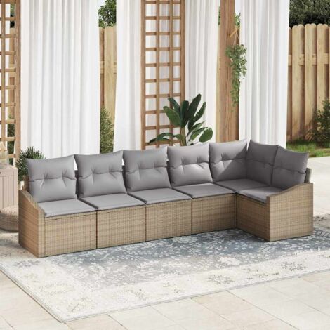 vidaXL Ensemble de canapé de jardin 6 pcs Beige Poly rotin (1/5)
