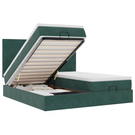 Cadre de lit ottoman avec matelas vert foncé 200x200 cm velours vidaXL (1/5)