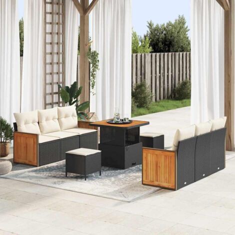 Ensemble de canapé de jardin avec coussin 9 pcs Noir et crème vidaXL (1/5)