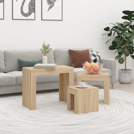 vidaXL Tables basses gigognes 3 pcs chêne sonoma bois d'ingénierie (1/7)