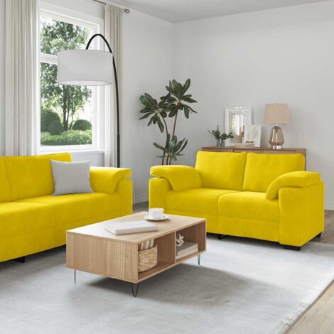 vidaXL Ensemble de canapés 3 pcs avec coussins Jaune Velours (1/5)