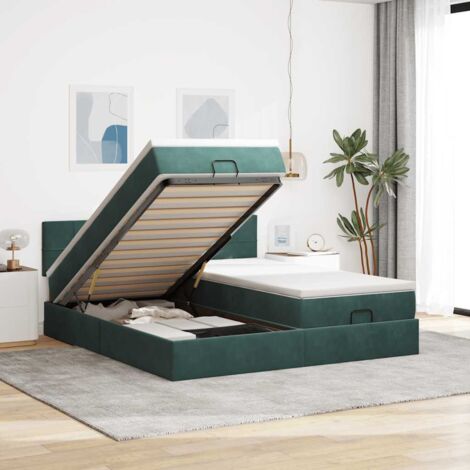 vidaXL Cadre de lit ottoman avec matelas vert foncé 200x200 cm velours (1/5)