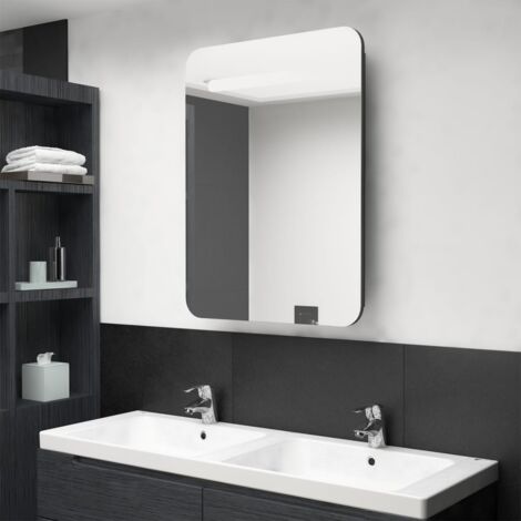 Armoire de salle de bain à miroir LED noir brillant 60x11x80 cm vidaXL