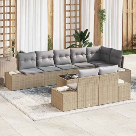 Ensemble de canapé de jardin 9 pcs Beige et gris polyrotin vidaXL