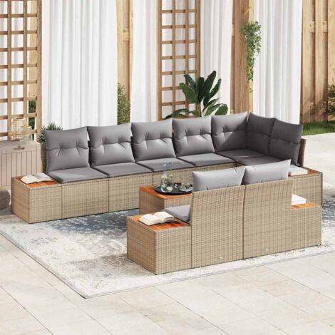 vidaXL Ensemble de canapé de jardin 9 pcs Beige Poly rotin (1/5)