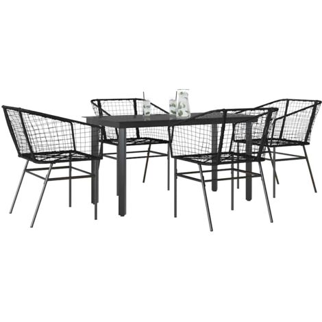 vidaXL 5 Piece Garden Dining Set Black Poly Rattan Glass (1/5)