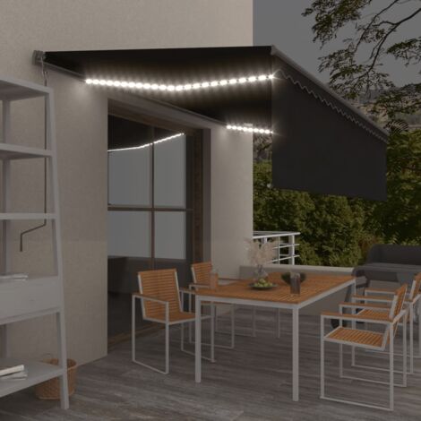 Auvent automatique store capteur de vent et LED 5x3m Anthracite vidaXL