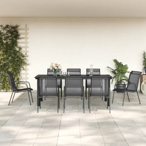 Vidaxl – Ensemble table et chaises de jardin 9 pcs – Acier enduit de poudre et verre trempé – Dimensions table 200x100x74 cm – Chaises avec accoudoirs ergonomiques (1/5)