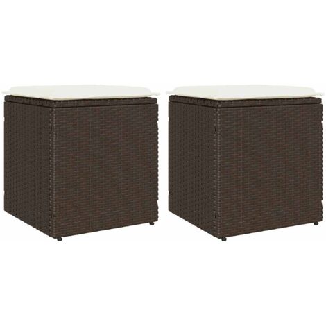 Tabourets jardin avec coussins lot de 2 marron résine tressée vidaXL