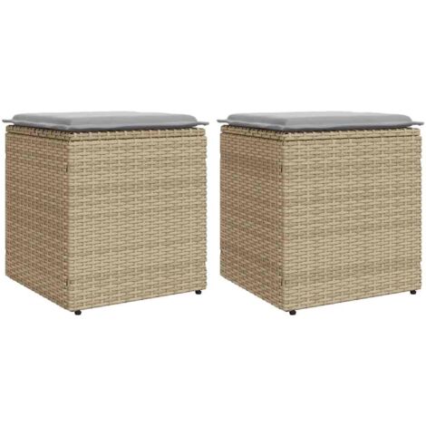 Tabourets de jardin avec coussins lot de 2 beige résine tressée vidaXL