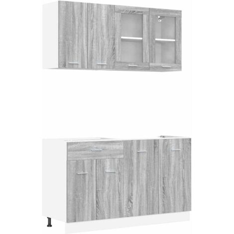 Vidaxl – Meuble de cuisine Lyon 4 pièces – Bois d'ingénierie – Pieds ajustables – Portes en verre – Rangement optimisé pour cuisines modernes (1/5)