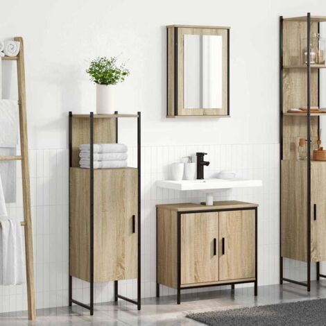 vidaXL Bathroom Furniture Set with Shelf 3 pcs Brown Engineered wood (1/5)