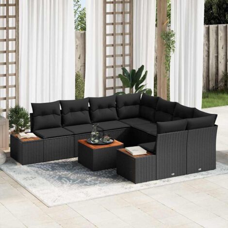 Ensemble de canapé de jardin avec coussin 9 pcs Noir Poly rotin vidaXL (1/5)