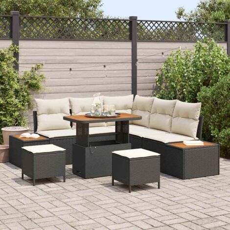 Ensemble de canapé de jardin avec coussin Noir Poly rotin vidaXL (1/5)
