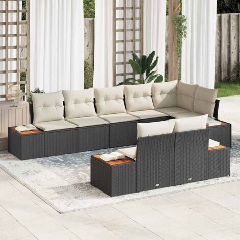 vidaXL Ensemble de canapé de jardin 8 pcs Noir et Crème Polyrotin (1/5)