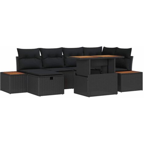 Ensemble de canapé de jardin 7 pcs Noir polyrotin vidaXL (1/5)