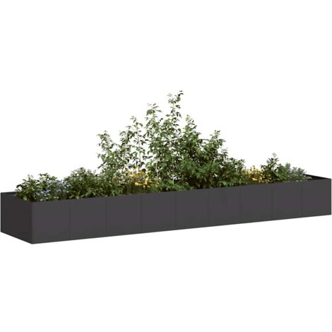 Vidaxl – Jardinière en acier noir 360x80x40 cm – Bac à fleurs à fond ouvert pour drainage – Stabilité renforcée avec supports intérieurs
