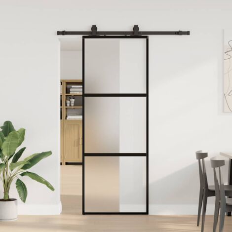 vidaXL Porte coulissante kit quincaillerie noir 76x205 cm verre trempé