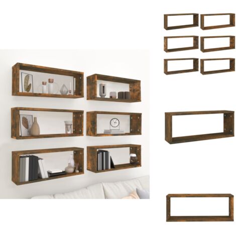 Vidaxl – Étagères murales cube 6 pcs chêne fumé 60x15x23 cm – Bois d'ingénierie – Charge maximale 40 kg – Installation facile