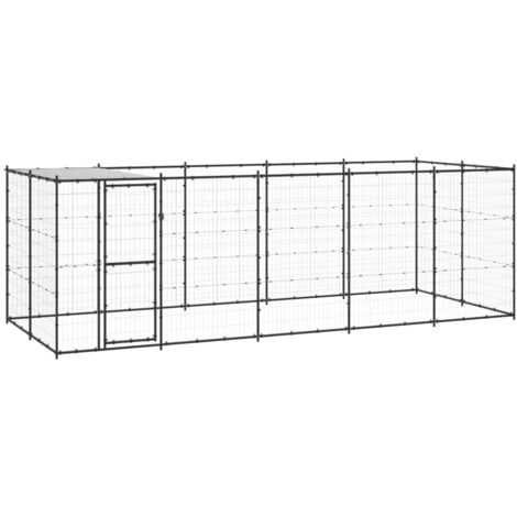 Vidaxl – Chenil extérieur en acier avec toit 12,1 m² – Enclos sécurisé pour chien – Construction robuste en acier thermolaqué – Résistant aux intempéries (1/5)