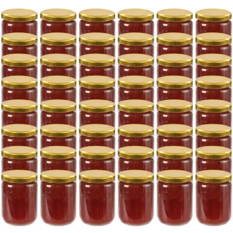 48 pcs Pots à confiture avec couvercle doré Verre 230 ml vidaXL
