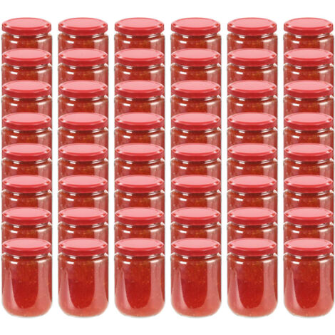 48 pcs Pots à confiture avec couvercle rouge Verre 230 ml vidaXL