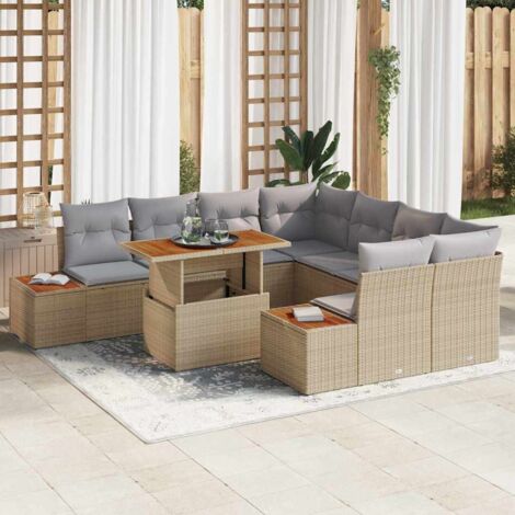 vidaXL Ensemble de salle à manger pour jardin 9 pcs Beige et gris (1/5)
