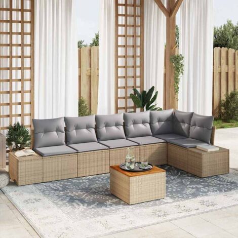 vidaXL Ensemble de canapé de jardin avec coussin 7 pcs Beige polyrotin (1/5)