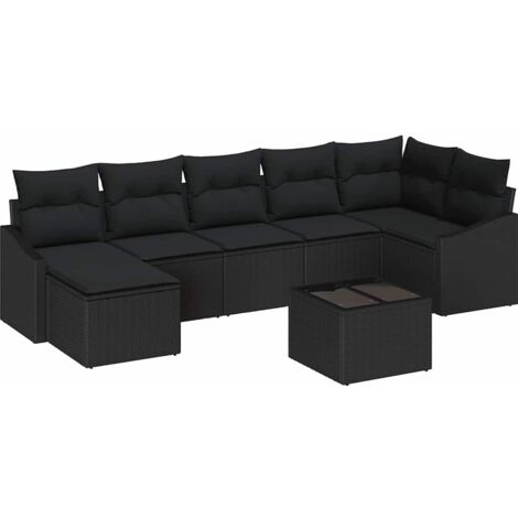 Ensemble de canapé de jardin avec coussin 8 pcs Noir polyrotin vidaXL (1/5)