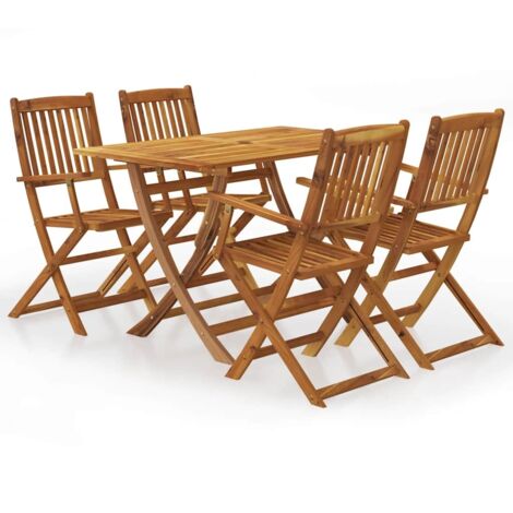 Vidaxl – Ensemble table et chaise de jardin pliable 5 places – Bois d'acacia massif – Résine tressée résistante aux intempéries – Design compact