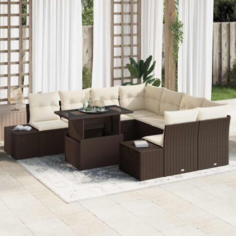 vidaXL Ensemble de canapé de jardin 9 pcs Marron et Crème polyrotin (1/5)