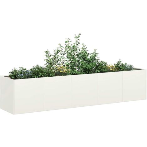 Vidaxl – Jardinière en acier laminé à froid 200x40x40 cm – Blanc – Fond ouvert pour drainage efficace – Pour plantes et légumes