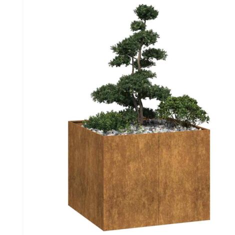 Vidaxl – Jardinière rouillée 100x100x80 cm acier inoxydable – Fond ouvert pour drainage – Stabilité renforcée avec supports intérieurs – Design moderne