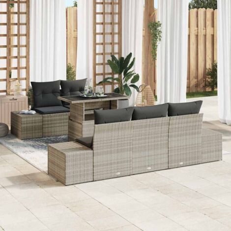 Ensemble de Canapés avec coussin 6 pcs Gris clair polyrotin vidaXL (1/5)