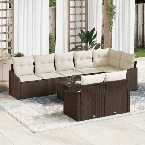 vidaXL Ensemble de canapé de jardin 9 pcs Marron Poly rotin (1/5)