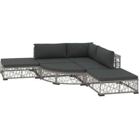 Vidaxl – Salon de jardin 6 pcs – Ensemble en résine tressée gris avec coussins épais – Résistant aux intempéries et facile à nettoyer (1/5)