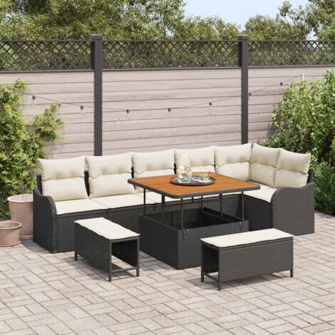 vidaXL Ensemble de canapé de jardin avec coussin 9 pcs Noir et Crème (1/5)