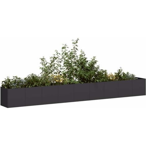 Vidaxl – Jardinière noire 360x40x40 cm en acier laminé à froid – Fond ouvert pour drainage – Stabilité renforcée – Idéale pour plantes et légumes