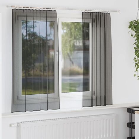 vidaXL Voile Curtains with Rod Pockets 2 pcs Black